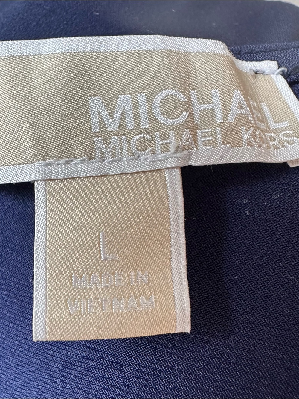 Michael Kors Jumpsuit Womens Sz L Navy Stretch Wide Leg Draped Gold-Tone Buckle - Picture 10 of 14